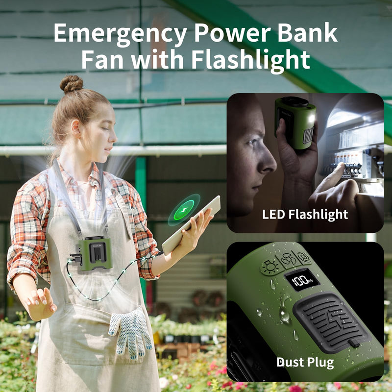 Socool 14500mAh Portable Waist Fan with 360 Rotation, Rechargeable Mini Personal Clip On Belt Shirt Fan 67Hrs Cooling Wearable Hanging Neck Fans with 5 Speeds & LED Light For Outdoor Working Jobsite Green