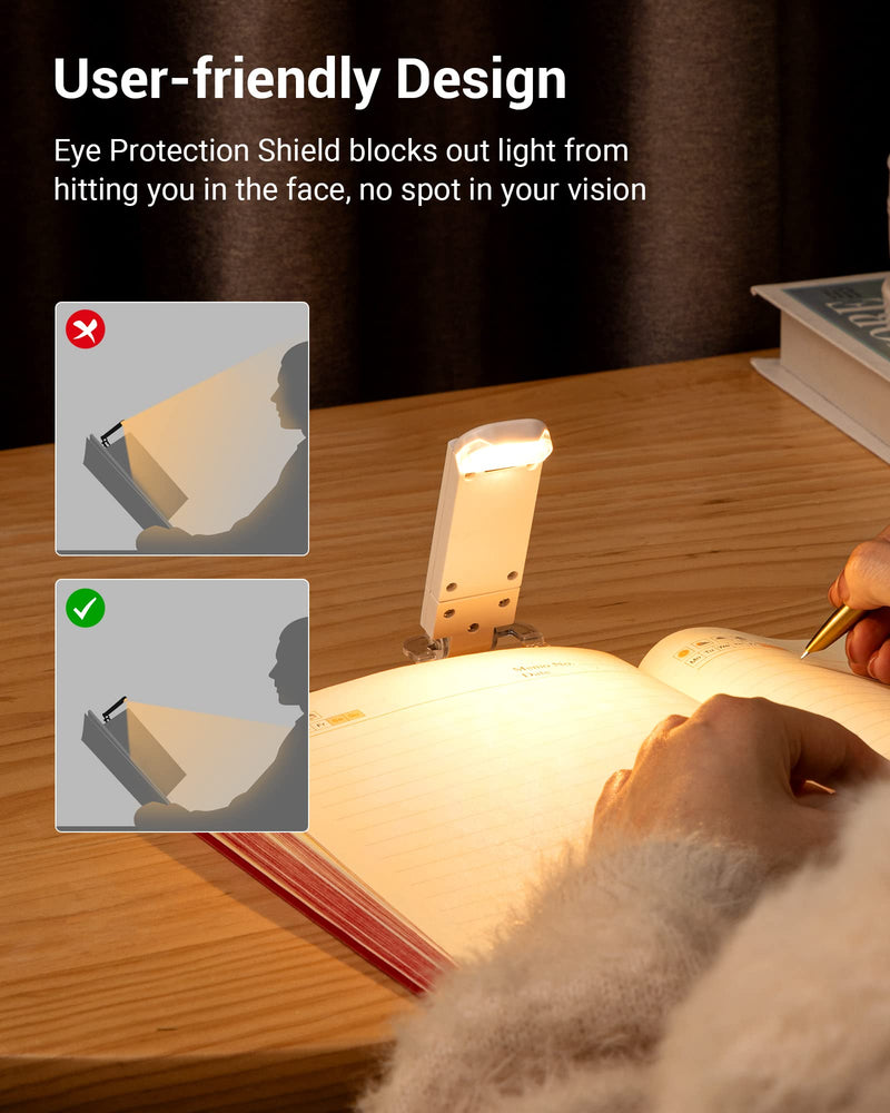 DEWENWILS Book Reading Light, Rechargeable Booklight for Reading at Night, Clip on LED Book for Kids, Bookworms, Blue Light Blocking, 4 Brightness Adjustable for Eye Care (White) White