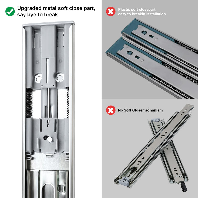 10 inch Drawer Slides 1 Pairs (2pcs) Soft Self Close Full Extension Ball Bearing Drawer Slides 3 fold Full Stretch Side Mount Drawer Slides 100 LB Capacity Drawer Slide 10" Silver 10inch-250mm