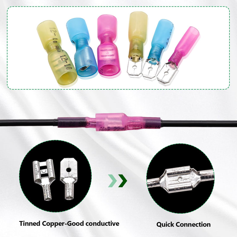 Twidec/100PCS Heat Shrink Spade Connectors Kit 22-10 AWG Female and Male Spade Terminlas Quick Disconnect Connectors Fully Insulated Electrical Wire Crimp Connector for Automotive Marine N-070-100PCS 100PCS