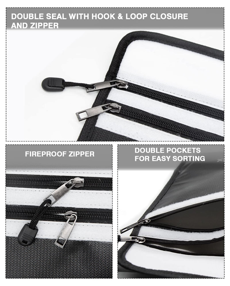 Dreamix Fireproof and Waterproof Document Bag Safe Storage Valuables Cash Jewelry Legal Documents File Upgraded Two Pockets Fireproof Money Bag (Black) Black