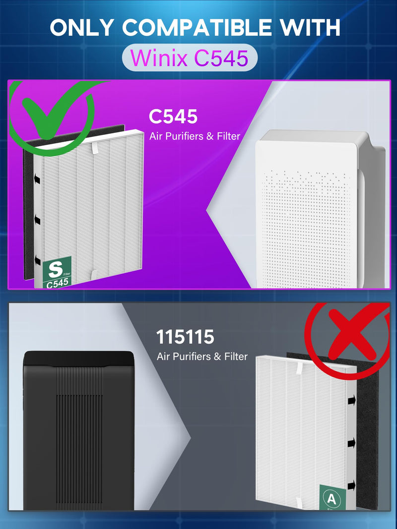 C545 Replacement Filter S Fit for Winix C545, B151, P150, 9300 Air Purifier