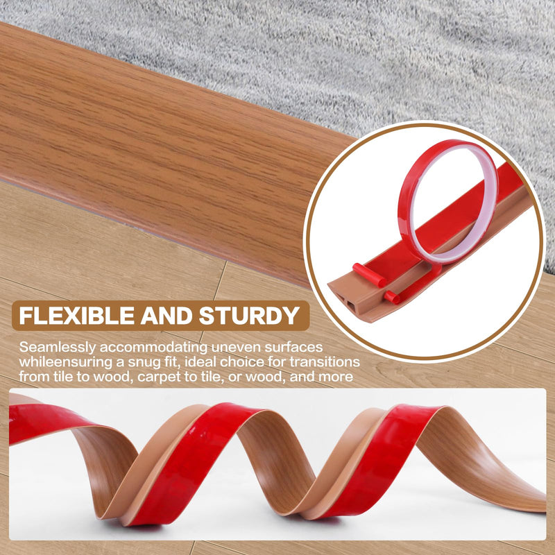 Floor Transition Strip Vinyl Door Threshold Ramp Self Adhesive Carpet Edging Strip Doorway Edge Trim, Overlap Edge Reducer for Laminate Carpet, Floor, Tile (Orange Oak, 1/5" to 2/5", 3.3Ft) Orange Oak