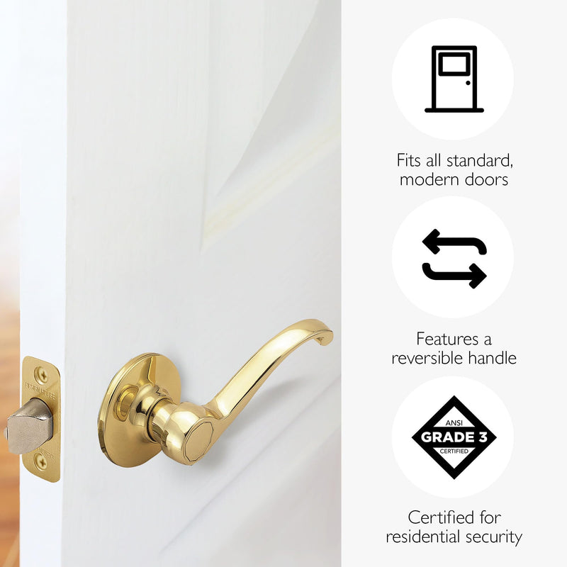 Design House Scroll Passage Hall and Closet Door Lever, Polished Brass, 6.375 in x 1.88 in x 2.625 in, 783035