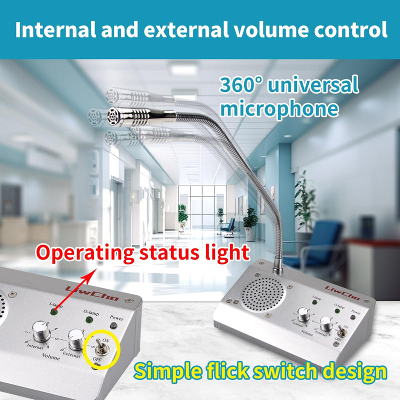 Dual-Way Window Intercom System,High Power Speaker,Microphone Speaker for Teller Window, Two Way Interphone for Bank,Hospital,Business,Office.