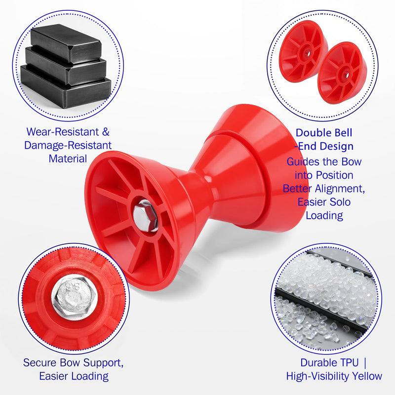 3'' Boat Trailer Roller Assembly with Spoke Fits 1/2'' Shaft Bow Roller Fits 3 Inch Wide Boat Trailer Bracket Red