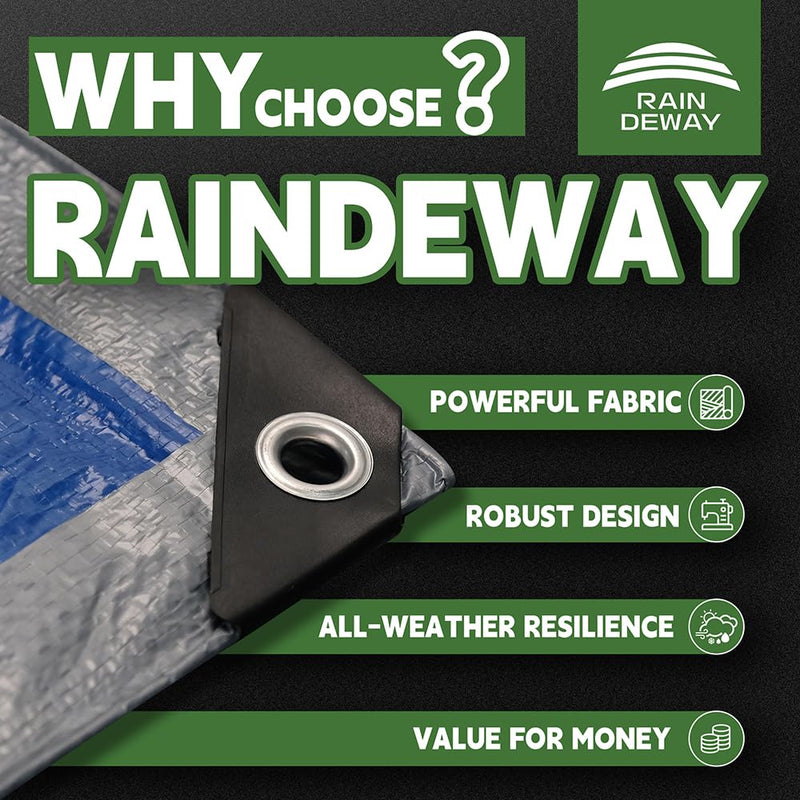 RAINDEWAY Tarps 8x10 Feet, 5.5 Mil - Multipurpose Waterproof Poly Tarp Cover with Metal Grommets and Reinforced Edges, Silver/Blue Tarp 8'×10'-Finished Size