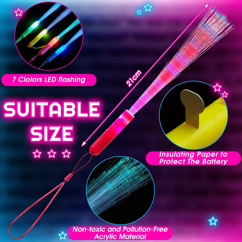 Kasyat 10 Pieces Fiber Optic Light Wand Stick Glow Flashing Wands Small Fiber Optic Wands LED Flashing Sticks LED Fiber Wands Colorful Flashing LED Wands for Christmas Party Favors Classic Color