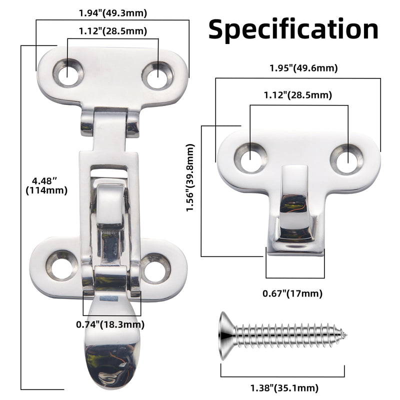 Marine Grade 316 Stainless Steel Heavy Duty Boat Hatch Latch - Anti-Rattle Lockable Toggle Hold Down Clamp, Pontoon Gate & Trailer Hatch Hardware, 2 Pack