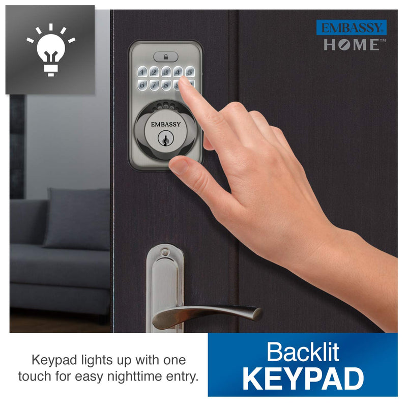 Embassy Door Lock Electronic Keyless Entry with Antimicrobial Illuminated Keypad Security Deadbolt Lock 20 User Codes Auto and 1-Button Locking Front Door Garage or Office (US10b) Oil Rubbed Bronze