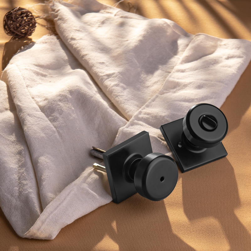 3 Pack Black Interior Door Knobs for Bathroom & Bedroom, Pismo Doorknob Turn Lock with Square Rosette, Heavy Duty Privacy Door Knob with Lock 3 Matt Black