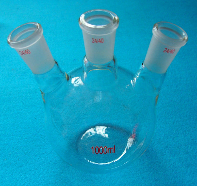 1000ml,3-Neck,24/40,Flat Bottom Glass Flask,Three Neck,Laboratory Boiling Vessel