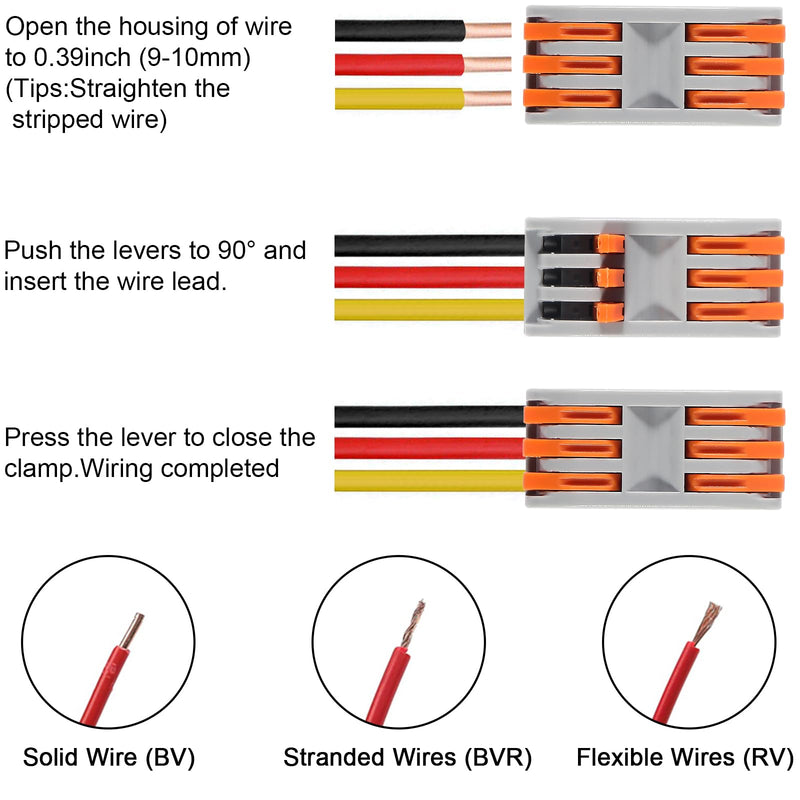 DIANN 10pcs Lever Wire Connectors 3 Circuit Inline Splices Electrical Wire Connector SPL-3 Lever Nuts Wire Connectors 28-12 AWG Quick Connect Splice Wire Connectors 10pcs SPL-3