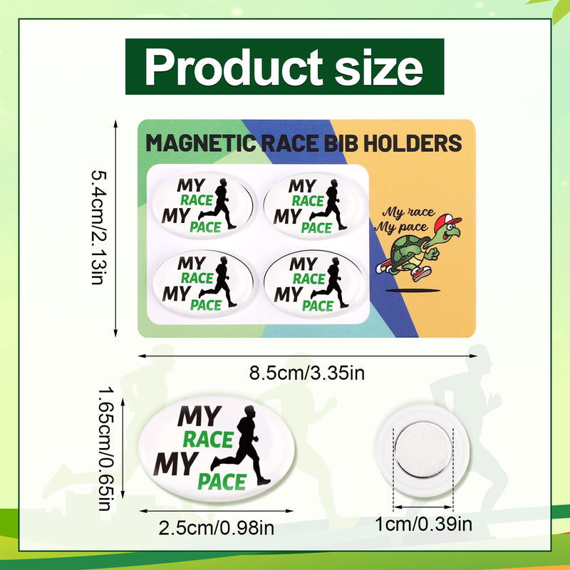 4 Pairs Magnetic Race Bib Clips, Oval Shaped Bib Holder for Runners with Card Reusable Running Number Bib Fasteners Magnets Pin-Free Marathon Race Bib Snap Lock for Runners Field Triathlon Cycling
