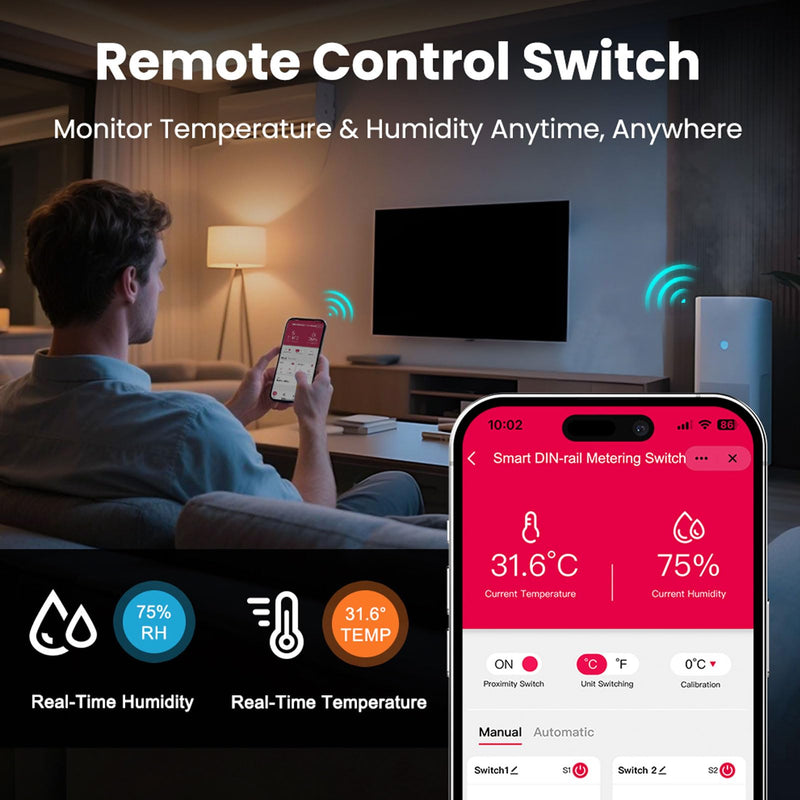 WiFi Temperature Humidity Sensor DIN Rail Mount WALFRONT Smart Switch Real Time Monitoring 24/7 for Incubators Breeding Farms