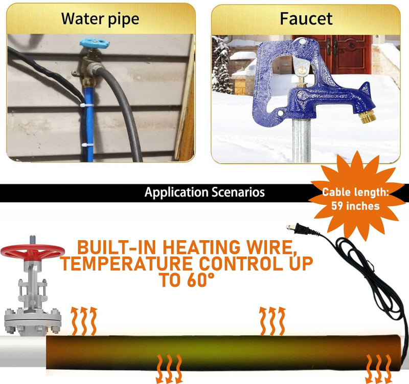 38.5" x 6" Water Pipe Heat Blanket Faucet Heating Blanket Winter Heating Tape for Metal and Plastic Pipes, 120V, Thermostat Max Temp 140˚F, OD Max: 1-1/4"