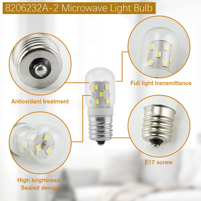 LED 8206232A Microwave Light Bulb (2 Pack) E17 LED Bulbs Replacement 8206232A Whrilpool Microwave 40w Light Bulb - 360LM Daylight White 6000K for Refrigerator Stove Range Hood Daylight White Bulb 2 Pack