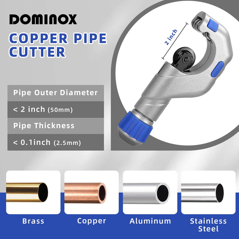 DOMINOX Pipe Cutter Tool Kit 3/16-2 Inch (5-50mm) Outer Diameter, Tubing Cutter with Deburring Tool for for Copper, Brass, Aluminum and Stainless Steel, Tube Cutter Set