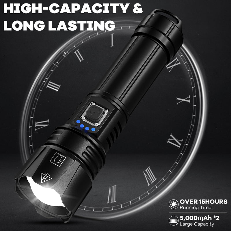 Rechargeable Flashlights High Lumens, 2Pack 99000 Lumen Super Bright Led Flashlight with 5 Modes & 15H Long Runtime, Powerful Waterproof Handheld Flash Light for Home Camping