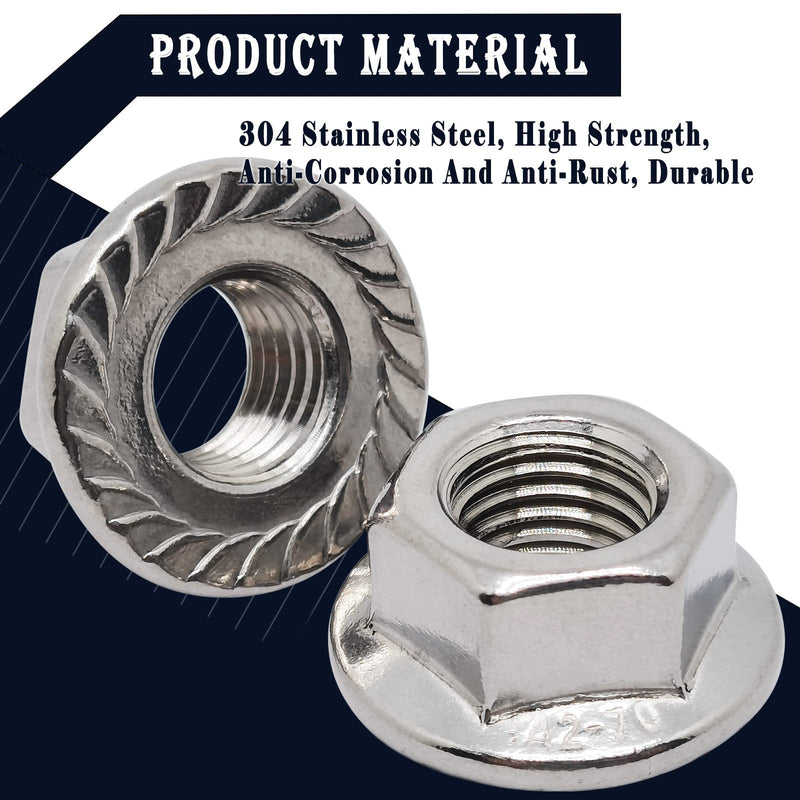M12 x 1.5mm Fine Thread 304 Stainless Steel Serrated Flange Hex Lock Nuts,Non-Slip Lock Flange Nuts(10pcs) M12 x 1.5mm