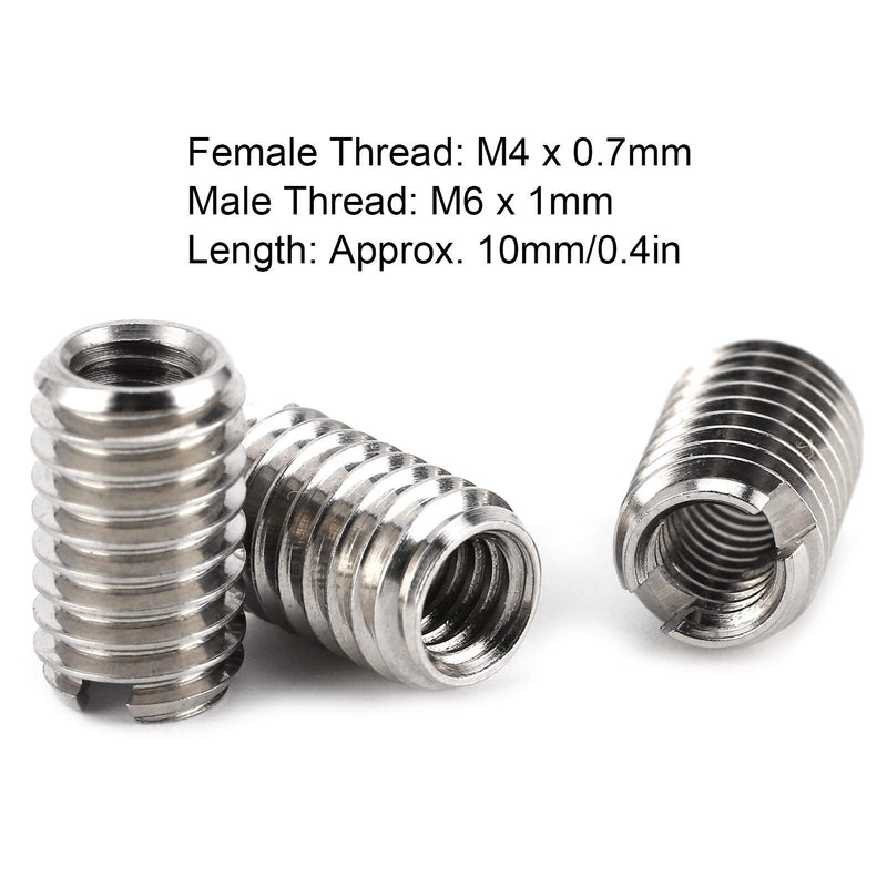 10pcs Threaded Insert for Hard-Wood,Female M4x0.7 Male M6x1.0 Stainless Steel Thread Inserts Installation Tool for Furniture, Cabinets, Displays, and More. M4*0.7–M6*1.0(Length 10mm)