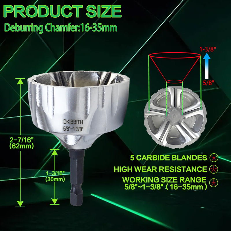 Heavy-Duty Deburring Chamfer Tool with Sharp Tungsten Carbide Blades,Fast Hex Shank Deburr Drill Bit, External Burr Removal for Metal Rod Bolt Pipe 3D Printing PVC in 5/8" to 1-3/8"Diameter(16~35mm) Deburring Chamfer Tool 5/8" to 1-3/8"