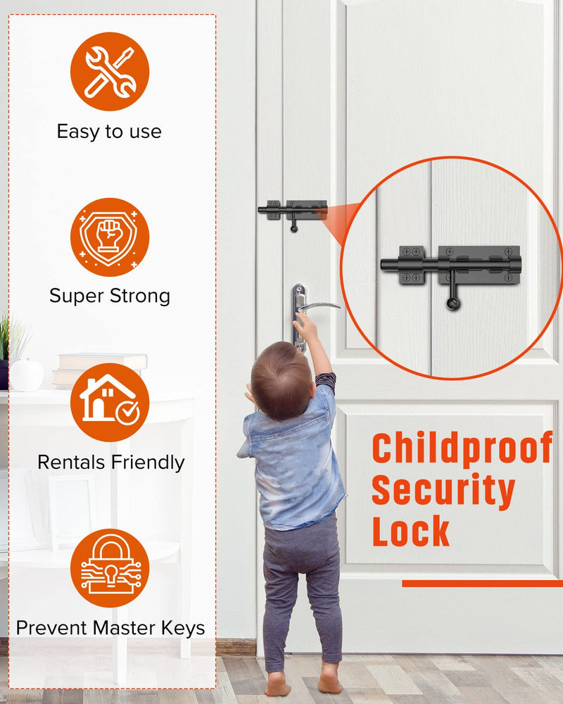 Heavy Duty Slide Bolt Gate Latch Hardware, 6.3 Inch Solid 304 Stainless Steel Latches Electroplating Finish, Barrel Bolt Lock for Wooden Fence, Yard Door, Barn Door, Shed Door, Interior Black - 1 Pack