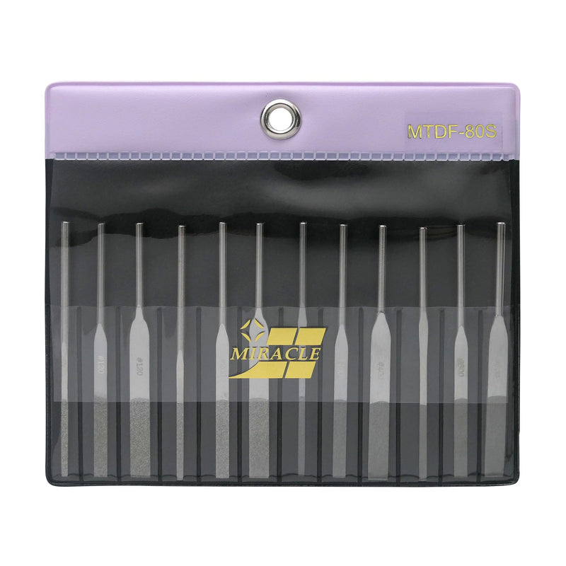 MIRACLE 12-Piece Diamond Taper File Set – Multi-Grit (120/200/400/600) – Precision Files for Metal, Glass, Ceramic, Nail – Fit Pneumatic, Electric & Ultrasonic Tools or Ø3mm Collet Handle