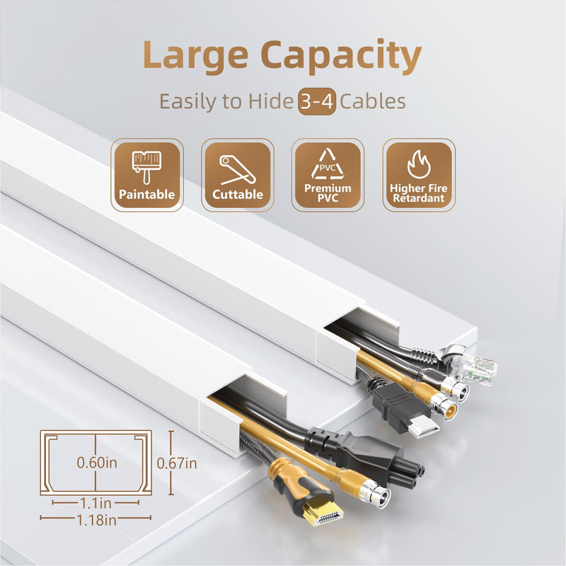 Delamu 94in Large Cable Hider, Cord Hider Cord Covers for Wire on Wall, Paintable Wire Covers Wire Hider for Cords on Wall, TV Cable Cover Raceway to Hide 3-4 Cords, 6xL15.7 W1.18 H0.67in, White