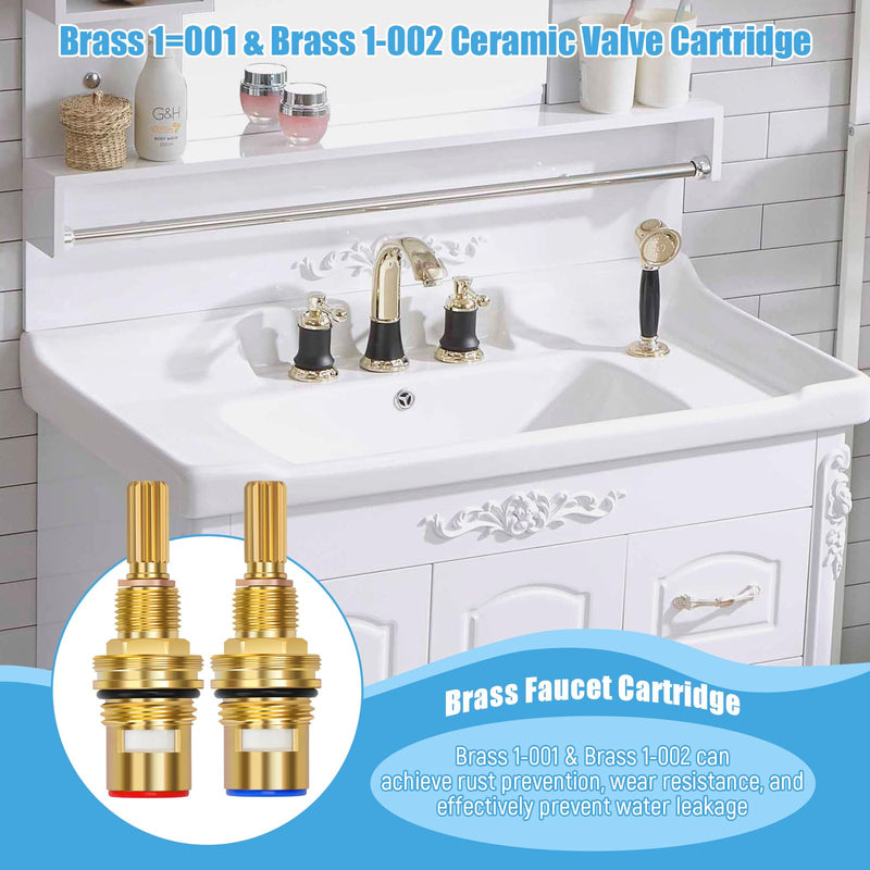 Brass 1-001 & Brass 1-002 Ceramic Valve Cartridge Set, Replacement Hot Widespread Cartridge and Cold Widespread Faucet Cartridge Replacement Brass 1-001 & 1-002