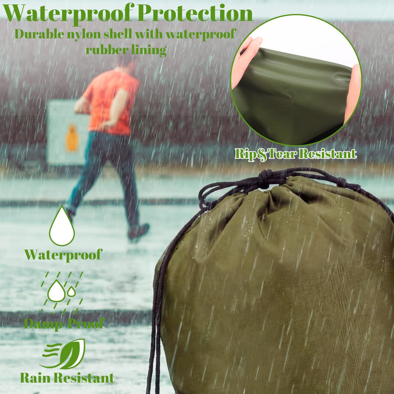 Waterproof Dry Bag Green Laundry Clothing Bag with Rubber Liner Heavy Duty Nylon Drawstring Storage Backpack for Wet Weather Outdoor Travel Kayaking Boating Rafting Camping Hiking Beach