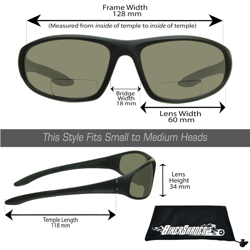 proSPORT Z87.1 Bifocal Safety Sunglasses ANSI for Men Women Readers Sport Wrap Dark Gray Smoke Black +1.50 +2.00 +2.50 +3.00 Smoke 2 Pairs 2.0 x