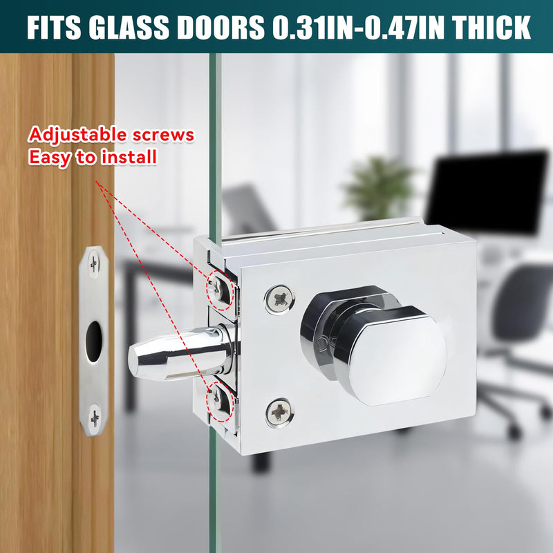 Glass Door Lock, Glass Door Latch Replacement, Glass Shower Door Latch, Glass Door Locks No Drilling for 8-12mm Glass Door