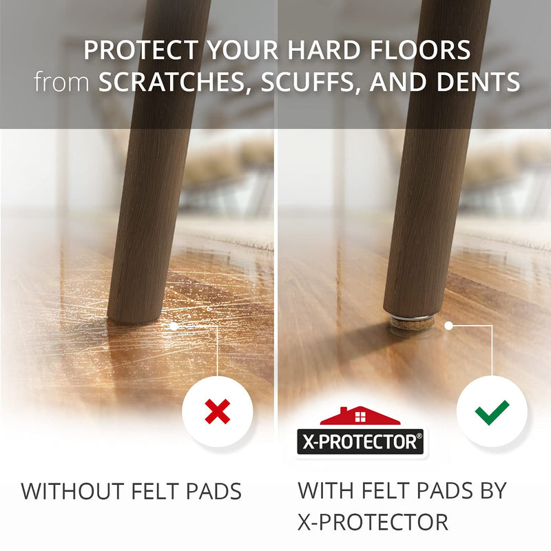 Screw-On Felt Pads X-Protector – 24 Felt Chair Pads for Hardwood Floors 1.1" – Premium Chair Glides – Beige Floor Protectors for Furniture Legs – The Best Furniture Sliders for Hardwood Floors 24pcs 28mm (felt, screw)