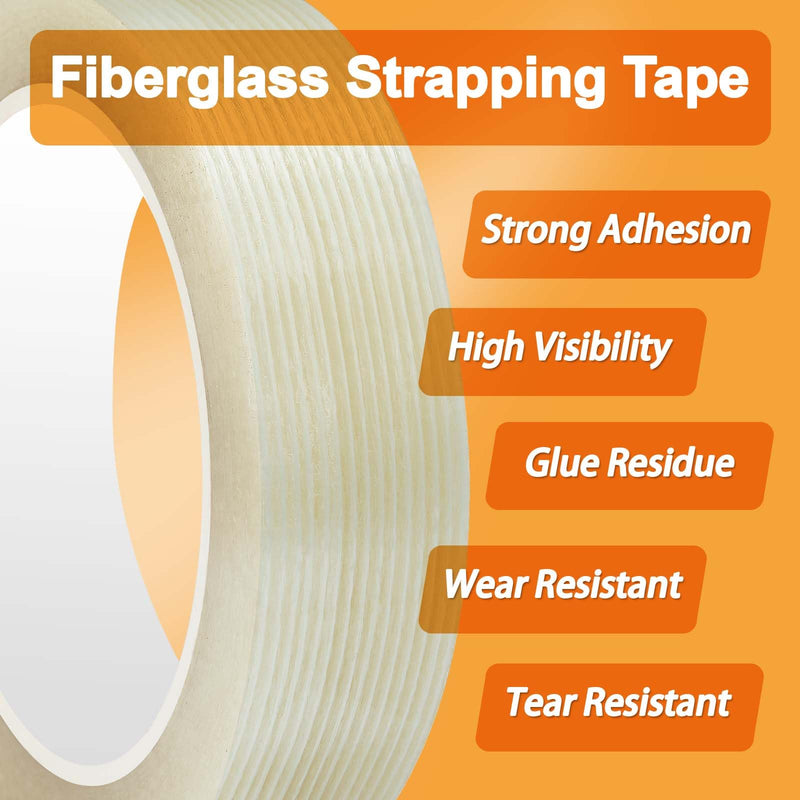 Filament Strapping Tape 2 Roll 1 Inch x 27 Yards 5.5 Mil Heavy Duty Reinforced Packing Tape Transparent Reinforced Adhesive Fiberglass Tape for Packing Sealing Binding 2PACK: 1 in X 27 yds