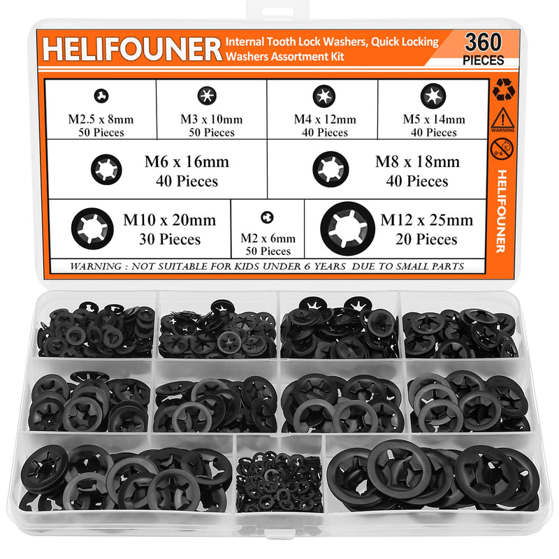 360 Pieces 9 Sizes Internal Tooth Star Lock Washers, Quick Speed Locking Washers, Push Nuts, Speed Clips Retaining Clips Fasteners Assortment Kit