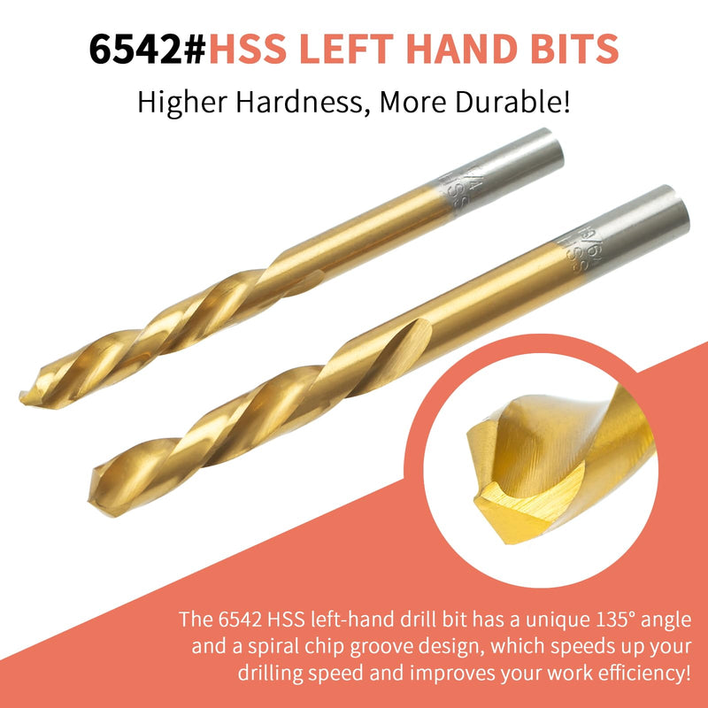 Screw Extractor Set, 37# Cr-Mo & 6542 HSS Steel Cobalt Left-Hand Drill Bit, Easy Out Broken Bolt Remover Reverse, Ez Out Stripped, Rounded-Off, Damaged Bolts, Screws&Studs Removal Tool (10-Pieces) 10-Pieces