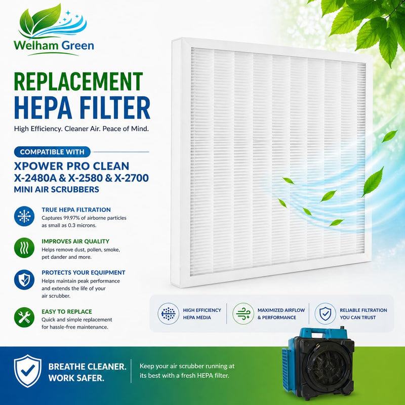 Replacement HEPA Filter Compatible with Xpower Pro Clean X-2480A & X-2580 & X-2700 Mini Air Scrubbers - Premium Replacement True HEPA filter