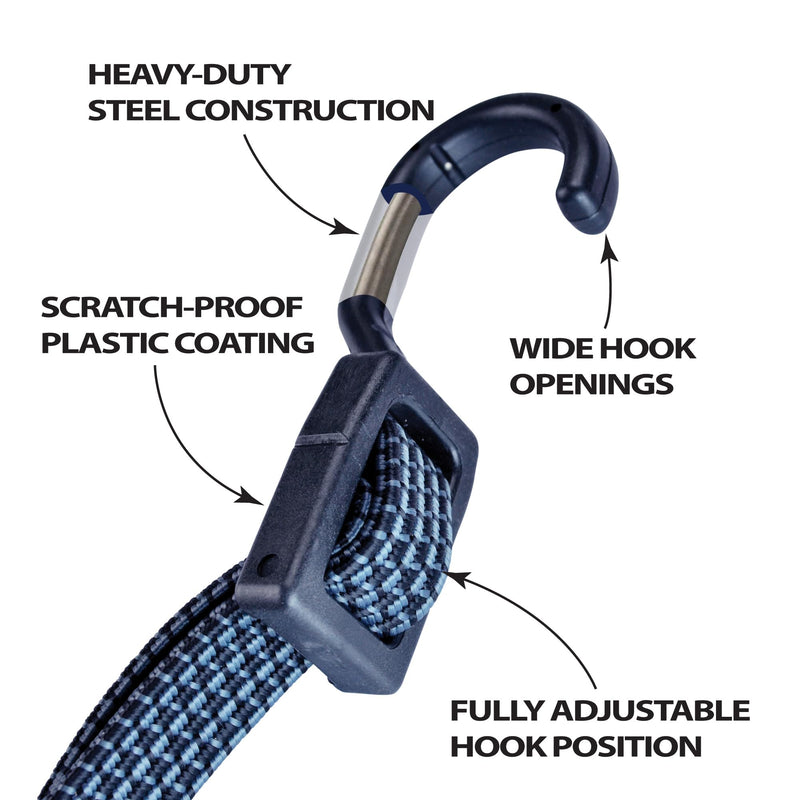 Tack Strap – 4-Way Flat Bungee Cord with Rubber Pad Grip, Non-Slip Tie Down Straps for Motorcycle, ATV, Kayak, Cycling, Camping, Truck Storage, Adjustable Bungee Cords - 2 Pack (Blue) Blue