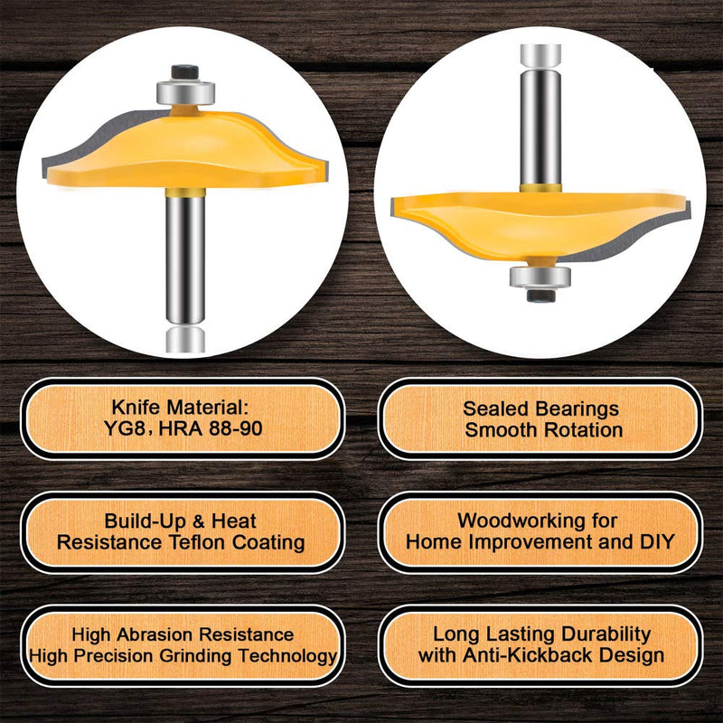 LEATBUY 3 PCS Router Bit Set 1/2-Inch Shank Woodwork Round Over Raised Panel Cabinet Door Rail and Stile Router Bits Sets Woodworking Wood Cutter Carbide Groove Tongue Milling Tool (AJ-5) AJ-5