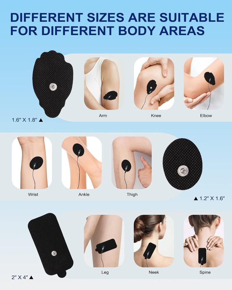 40 Pcs TENS Pads Electrodes, Reusable Long-Lasting Self-Adhesive Non-Irritating Snap for Tens Unit Replacement Patches with Standard 3.5mm Snap-on Connector, Compatible with Belifu, Brilnurse Black-40 Pads