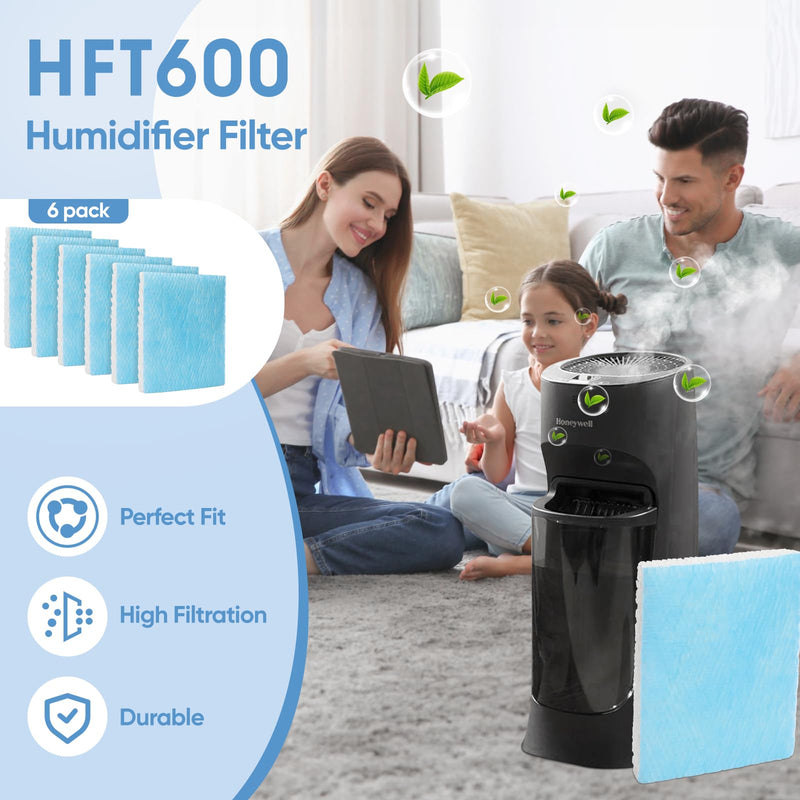 HFT600 6 Pack Humidifier Wicking Filter T Replcement Compatible with Honeywell HEV615 HEV620 Humidifier, Compared to Part HFT600T HFT600PDQ Wicking Filter, Blue