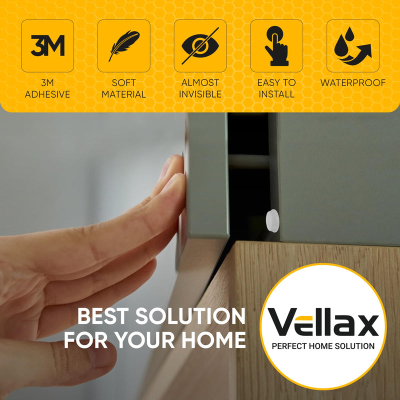 Vellax Cabinet Door Bumpers 128 Pcs - 1/2” Diameter Clear Self Adhesive Pads, Cabinet Stoppers, Rubber Bumpers for Drawers, Cupboards, Cutting Boards, Glass Tops, Picture Frames, Kitchen Furniture 128 pcs - 0.5" x 0.14"