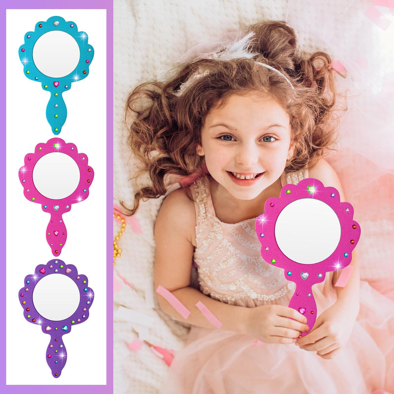 Geetery 20 Pcs Unbreakable Kids Mirror DIY Decorate Your Own Princess Mirror Mermaid Foam Small Crafts Princess Party Decorations(Pink, Purple, Turquoise) Pink, Purple, Turquoise