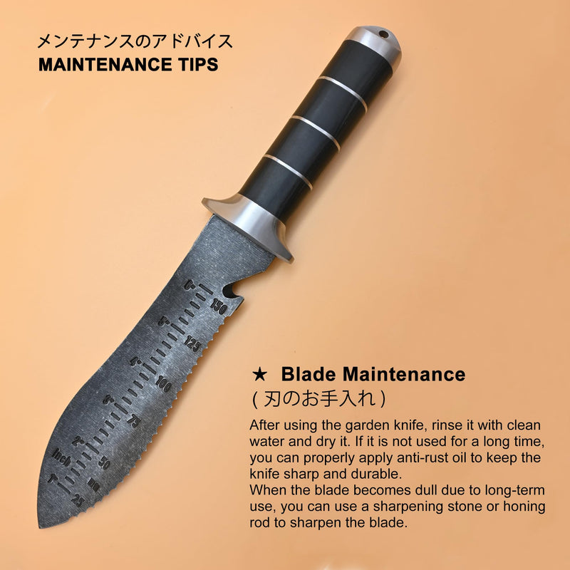 Hori Hori Garden Knife [Made in Japan] Heavy Duty Stainless Steel Japanese Hori Knife with Sheath Garden Tools for Weeding, Digging, Cutting, Pruning
