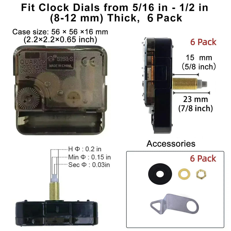 EMOON 6 Pieces Clock Mechanism Replacement Kit with 9 Pack Clock Hands, Silent Sweep Clock Motor Kit Battery Operated for Clock Repair DIY Replacement, Custom Clock Total Shaft Length 7/8 in