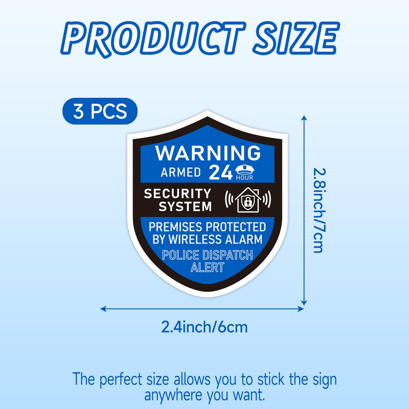 3PCS Security Alarm System Sign for Home，Self-Adhesive Weatherproof 24 Hours Security Warning Sticker ，Safety Protection System for House Doors and Windows，Business Indoor & Outdoor Use 2.8x2.4 In Blue Security Warning 03 - NewNest Australia