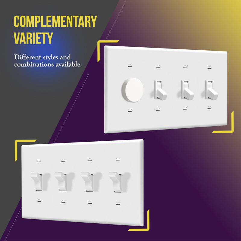 ENERLITES Quad Light Switch Wall Plate, Standard Size 4-Gang 4.50" x 8.19", Unbreakable Polycarbonate Thermoplastic, 8814-W, White Screw