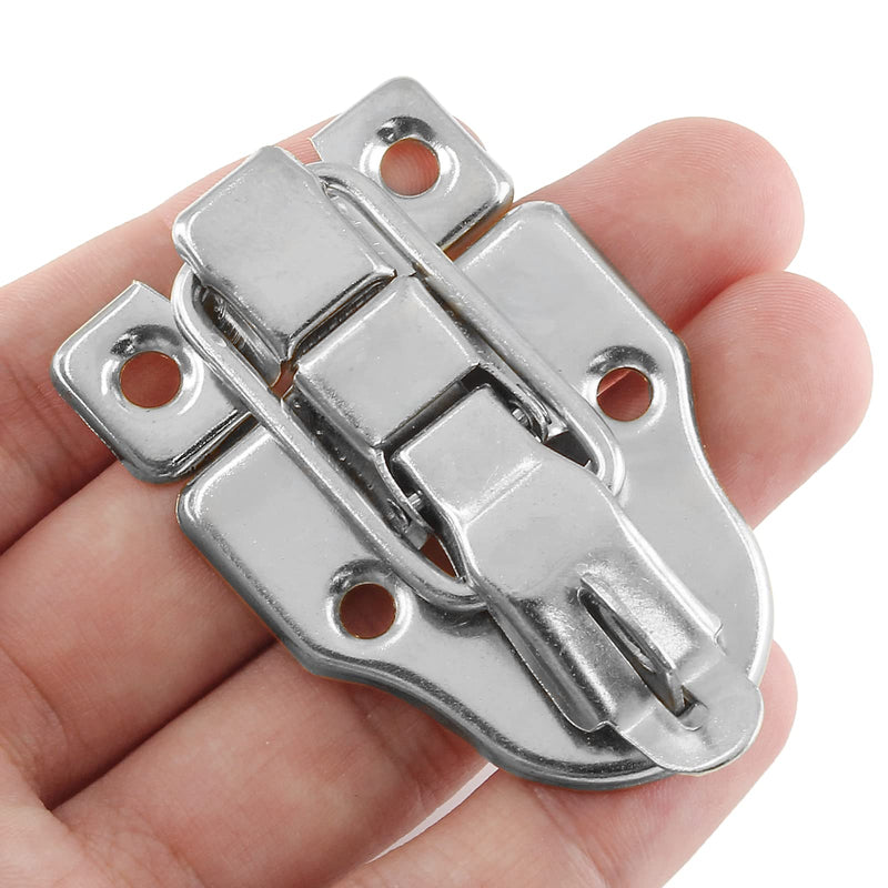 Zorfeter 2Pcs Modern Silver Style Duckbilled Hasp Clasp Latch Lock Box Toggle Latch with Padlock Hole for Jewelry Box Cabinet Toolbox Vintage Suitcases (with Screws) 2