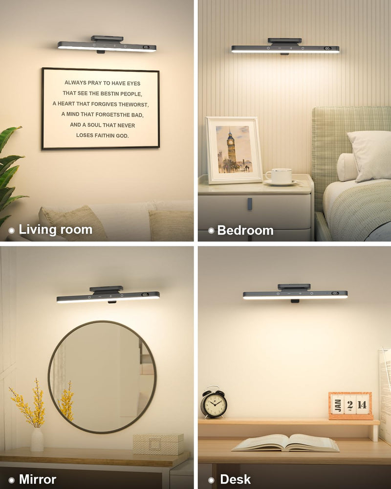 WILLED 3W Picture Lights for Wall, Rechargeable Battery Operated Picture Light, Wireless Wall Light with Remote, Dimmable & Timer Art Lighting for Paintings Wireless, Magnetic Gallery Light, Black